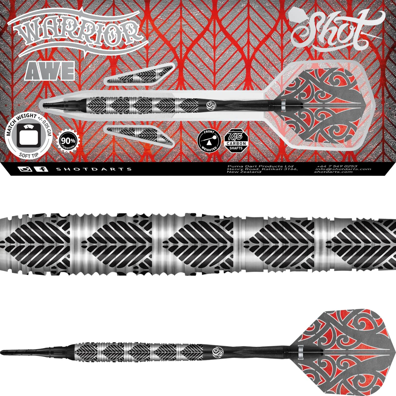 Darts - Shot - Warrior Awe Darts - Soft Tip - 90% Tungsten - 18g 20g
