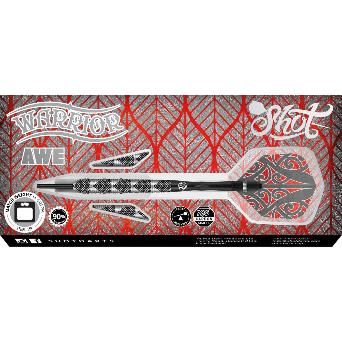 Darts - Shot - Warrior Awe Darts - Steel Tip - 90% Tungsten - 22g 23g 24g 26g 