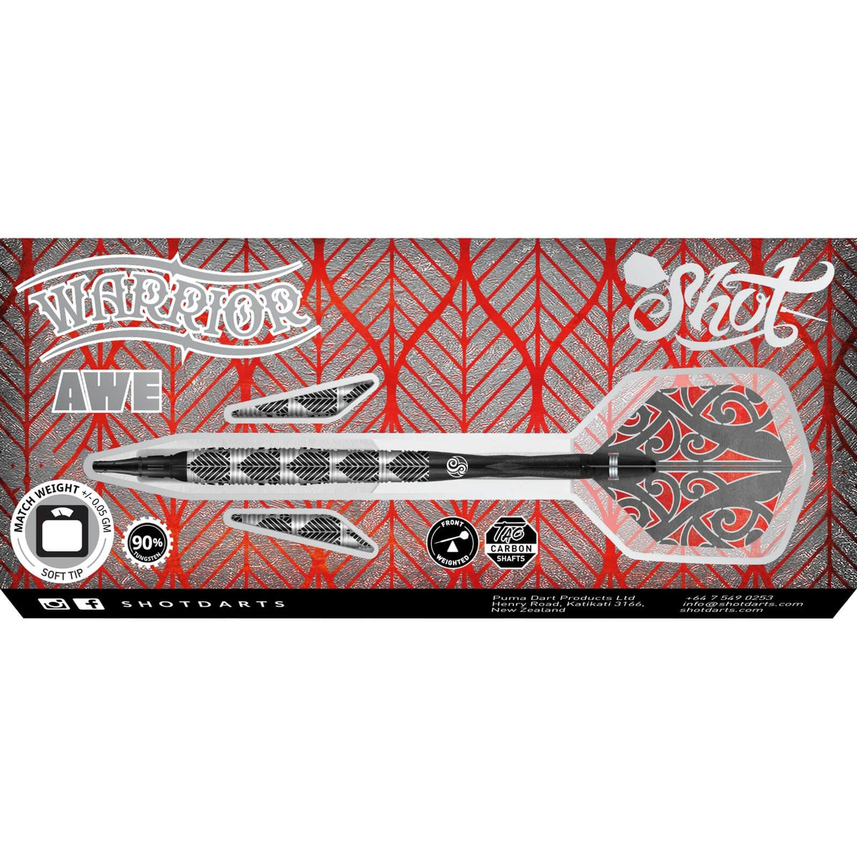 Darts - Shot - Warrior Awe Darts - Soft Tip - 90% Tungsten - 18g 20g