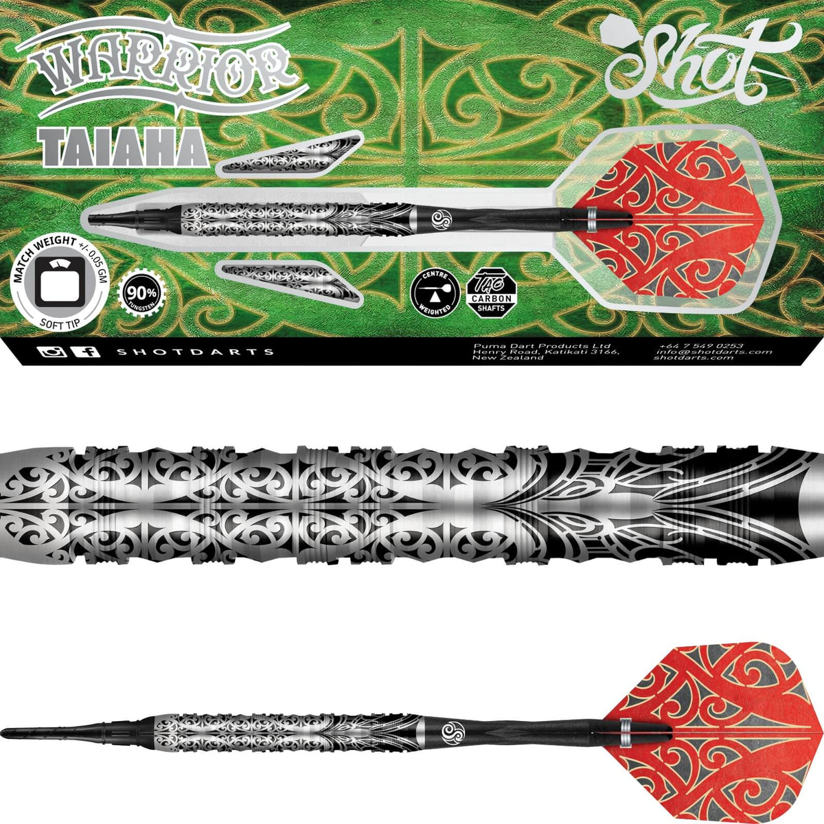 Darts - Shot - Warrior Taiaha Darts - Soft Tip - 90% Tungsten - 18g 20g