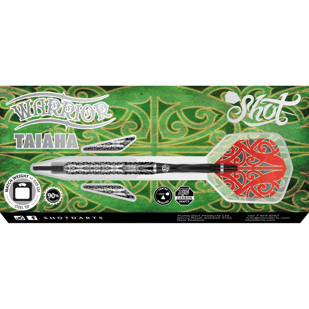 Darts - Shot - Warrior Taiaha Darts - Steel Tip - 90% Tungsten - 21g 23g 24g 26g 28g 30g 