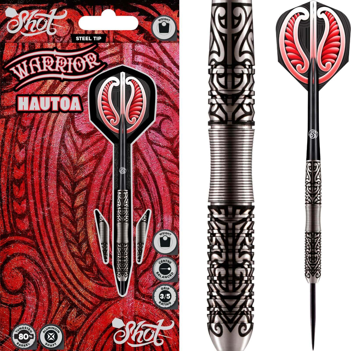 Shot - Warrior Hautoa Darts - 80% Tungsten - 22g 24g 26g -