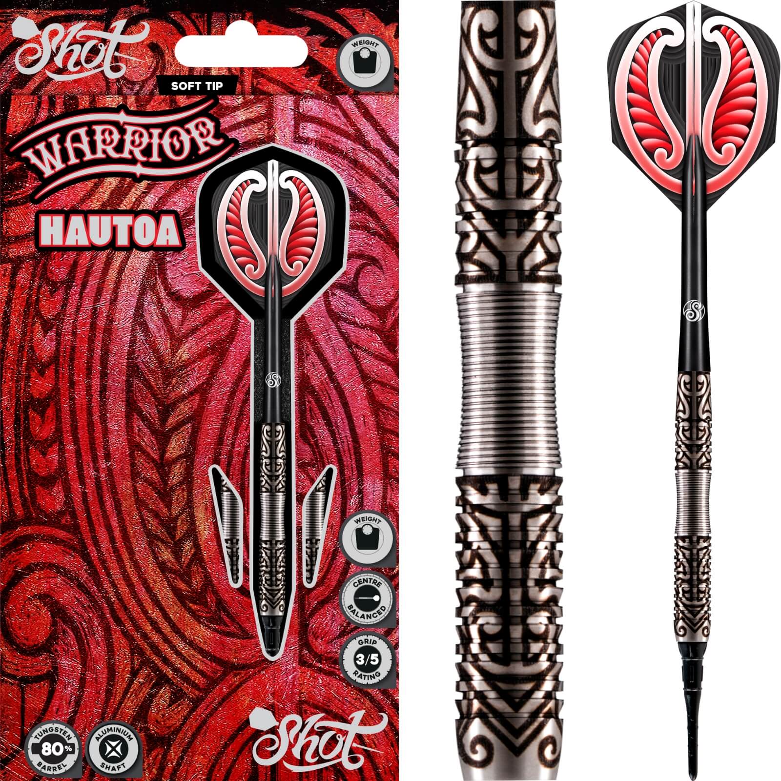Shot - Warrior Hautoa Darts - Soft Tip - 80% Tungsten - 18g 20g