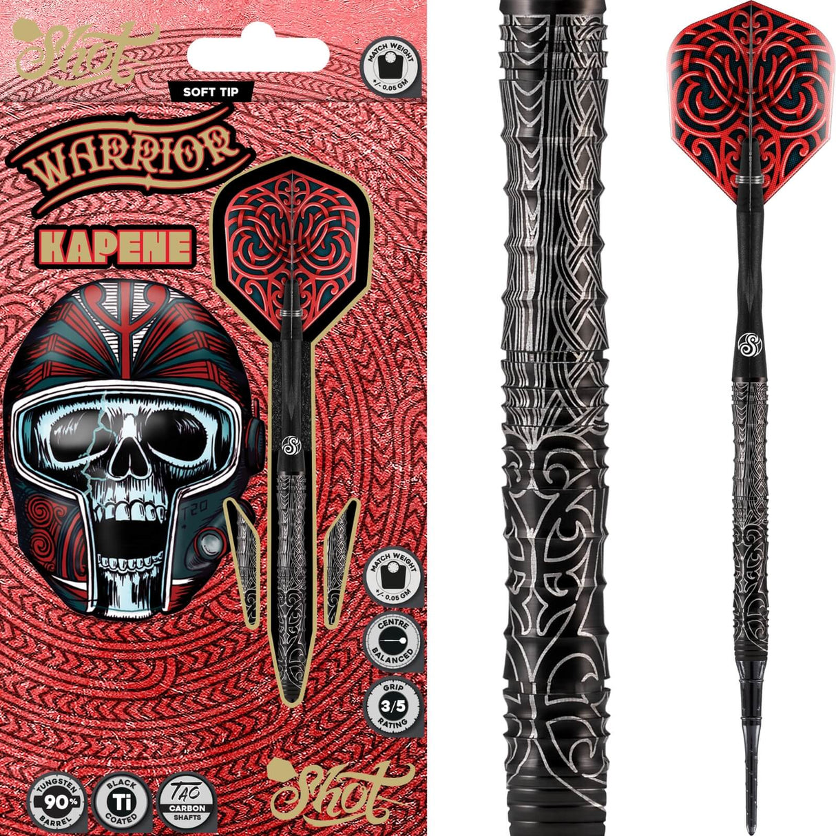 Shot - Warrior Kapene Darts - Soft Tip - 90% Tungsten - 20g -