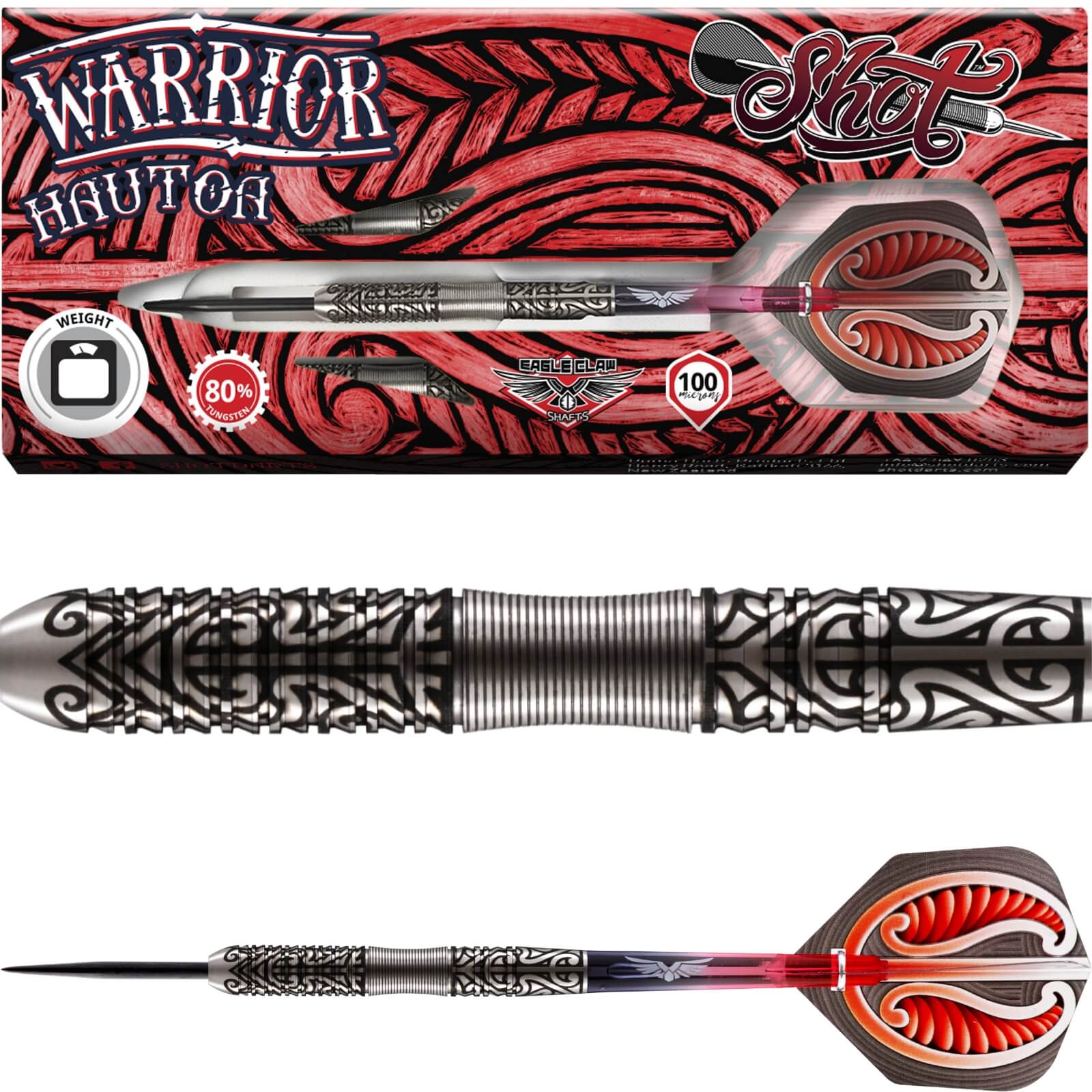 Darts - Shot - Warrior Hautoa Darts - Steel Tip - 80% Tungsten - 22g 24g 26g 