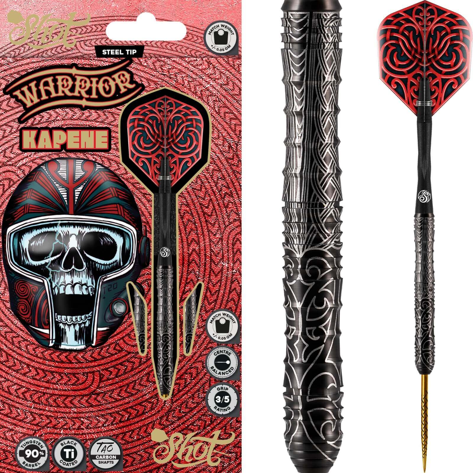 Shot - Warrior Kapene Darts - 90% Tungsten - 22g 23g 24g 25g