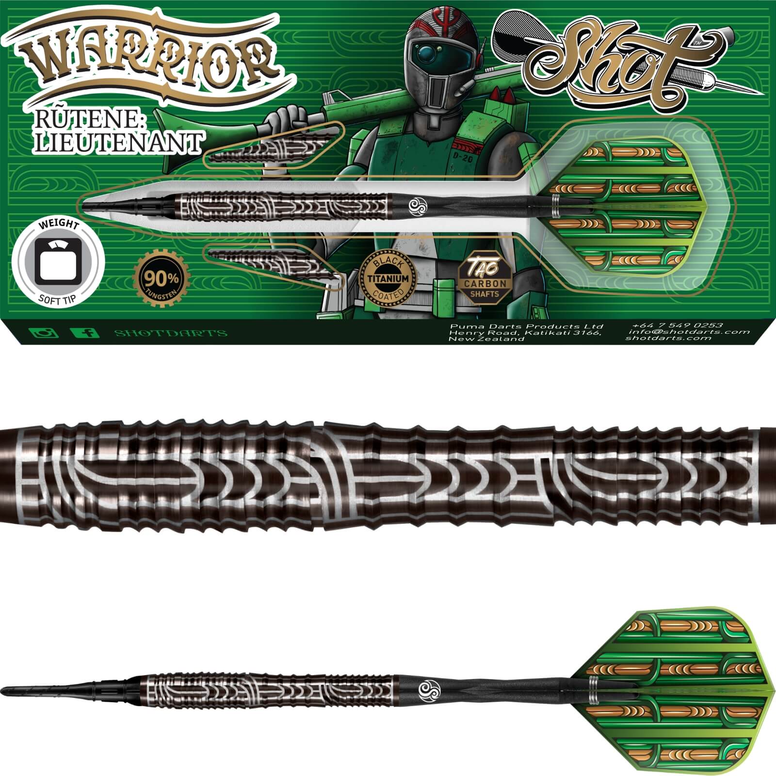 Darts - Shot - Warrior Rutene Darts - Soft Tip - 90% Tungsten - 18g 20g 