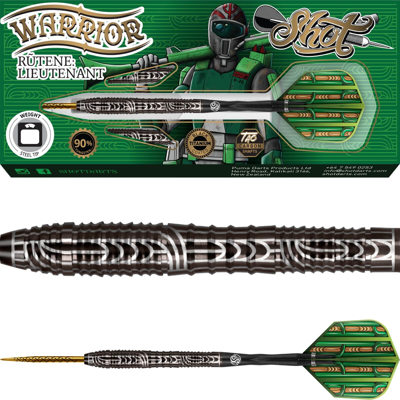 Darts - Shot - Warrior Rutene Darts - Steel Tip - 90% Tungsten - 22g 23g 24g 25g 26g 