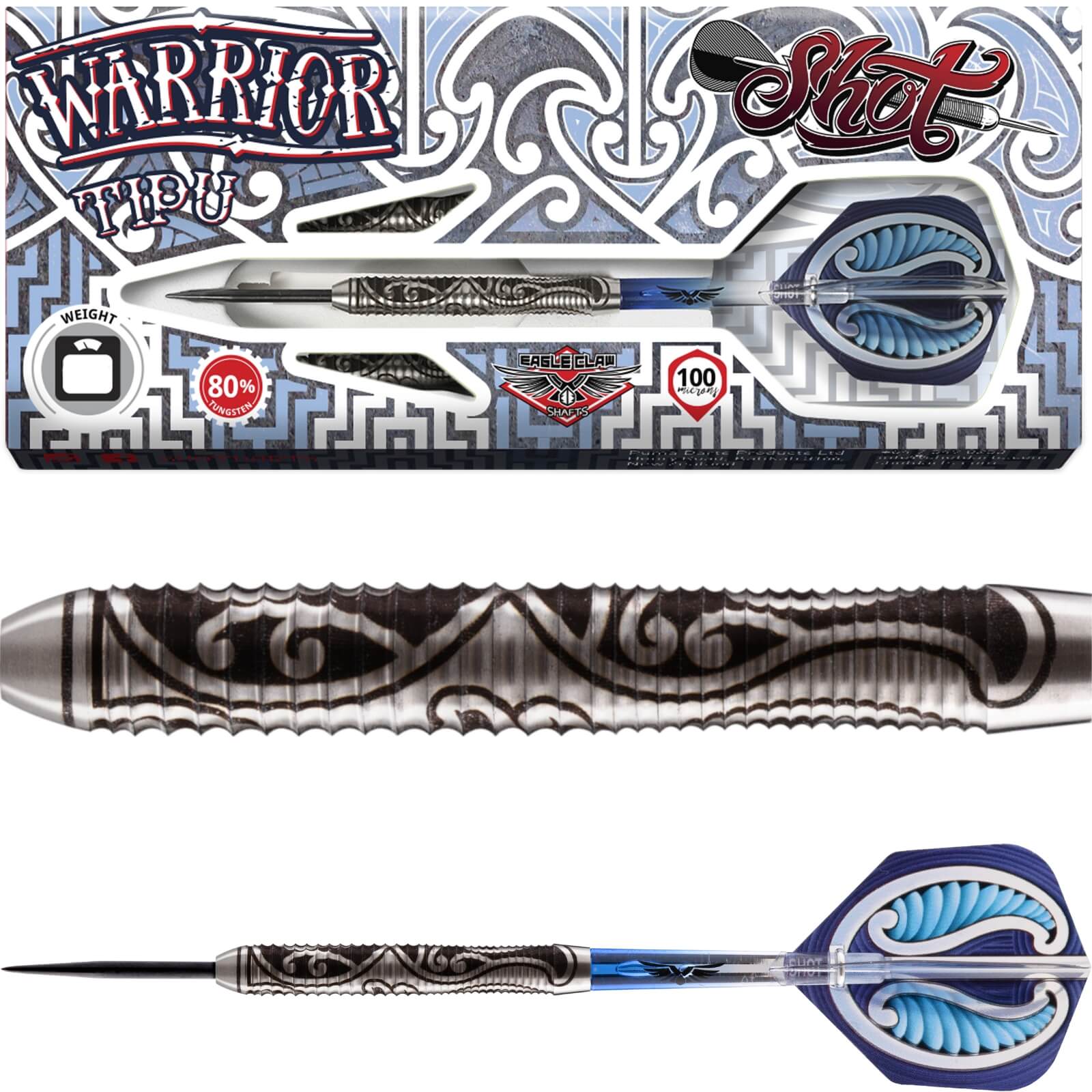 Darts - Shot - Warrior Tipu Darts - Steel Tip - 80% Tungsten - 21g 23g 25g 