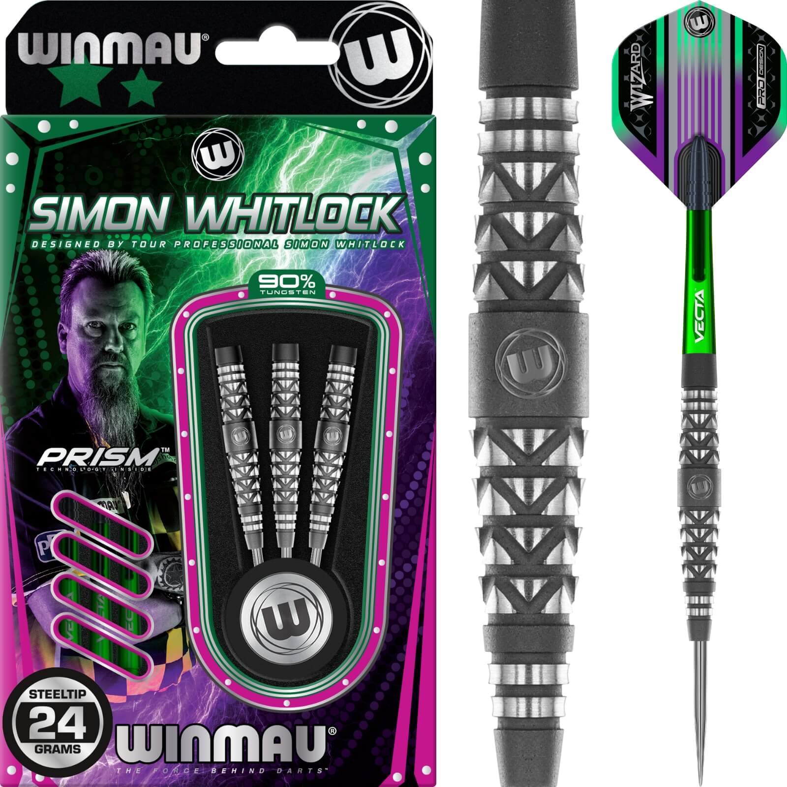 Darts - Winmau - Simon Whitlock Atomised Grip Darts - Steel Tip - 90% Tungsten - 22g 24g 