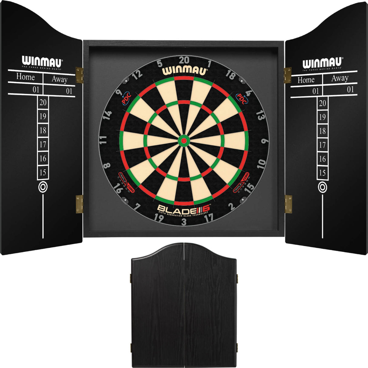Winmau - Blade 6 Triple Core Dartboard & Cabinet Bundle - Black