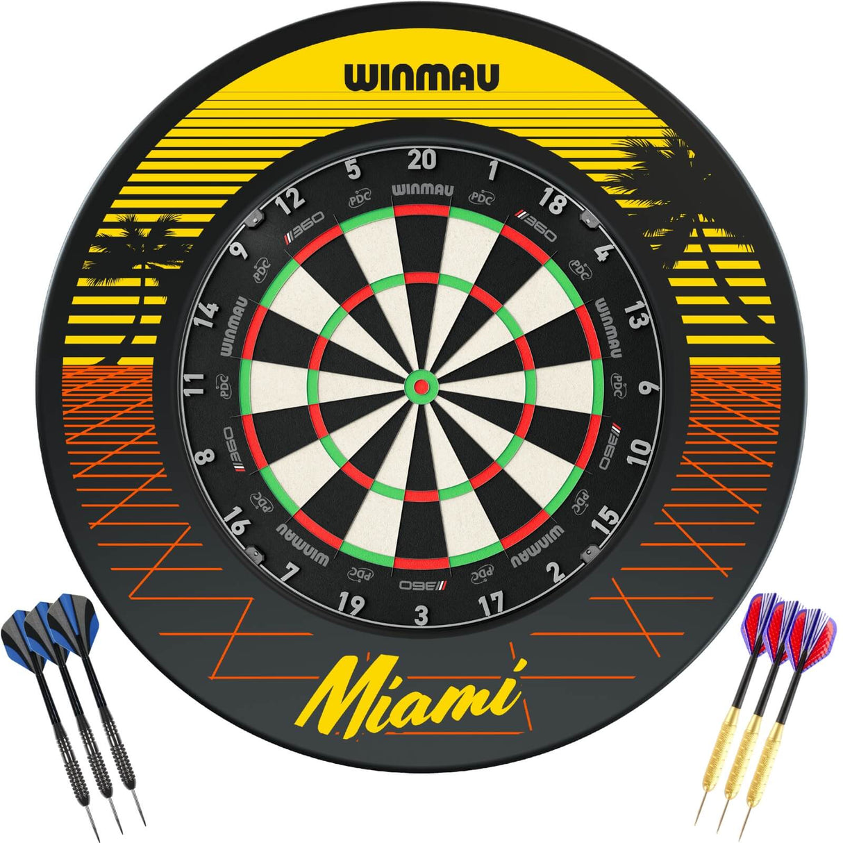 Winmau - Blade 360 Triple Core Dartboard & Surround Ready to Play Bundle - Miami
