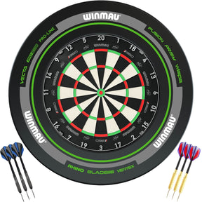 Winmau - Blade 360 Triple Core Dartboard & Advance Surround Ready to Play Bundle - Black & Green