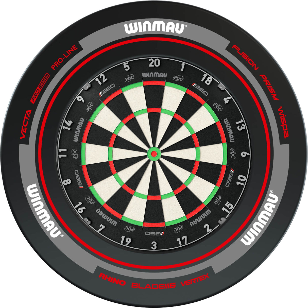 Winmau - Blade 360 Triple Core Dartboard & Advance Surround Bundle - Black & Red