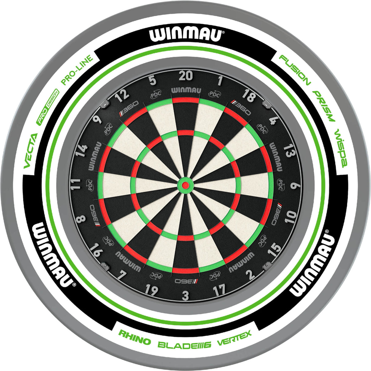 Winmau - Blade 360 Triple Core Dartboard & Advance Surround Bundle - White & Green