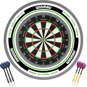 Winmau - Blade 360 Triple Core Dartboard & Advance Surround Ready to Play Bundle - White & Green