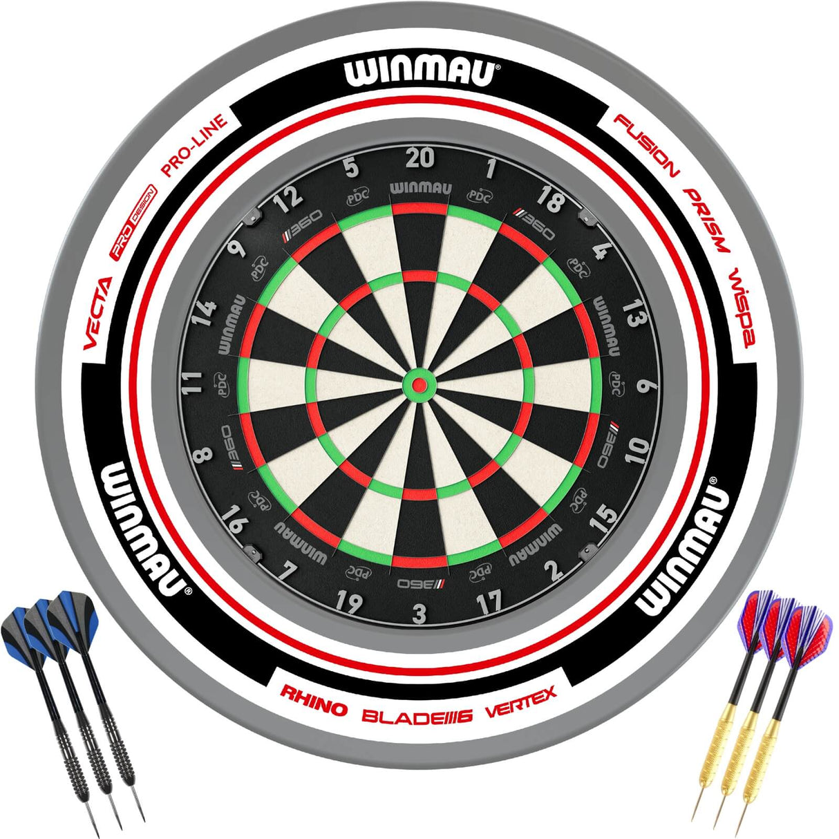 Winmau - Blade 360 Triple Core Dartboard & Advance Surround Ready to Play Bundle - White & Red