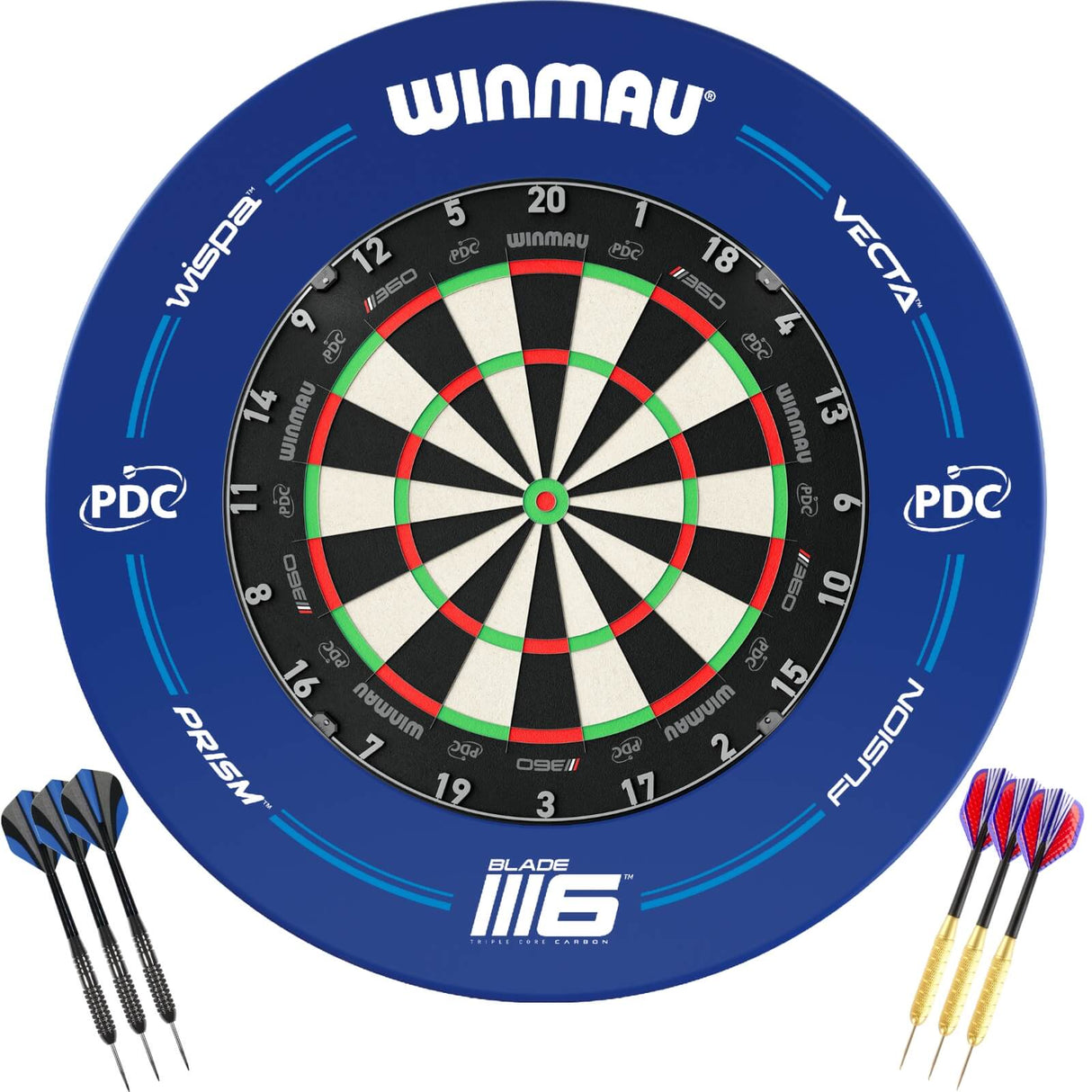 Winmau - Blade 360 Triple Core Dartboard & Blue PDC Surround Ready to Play Bundle -