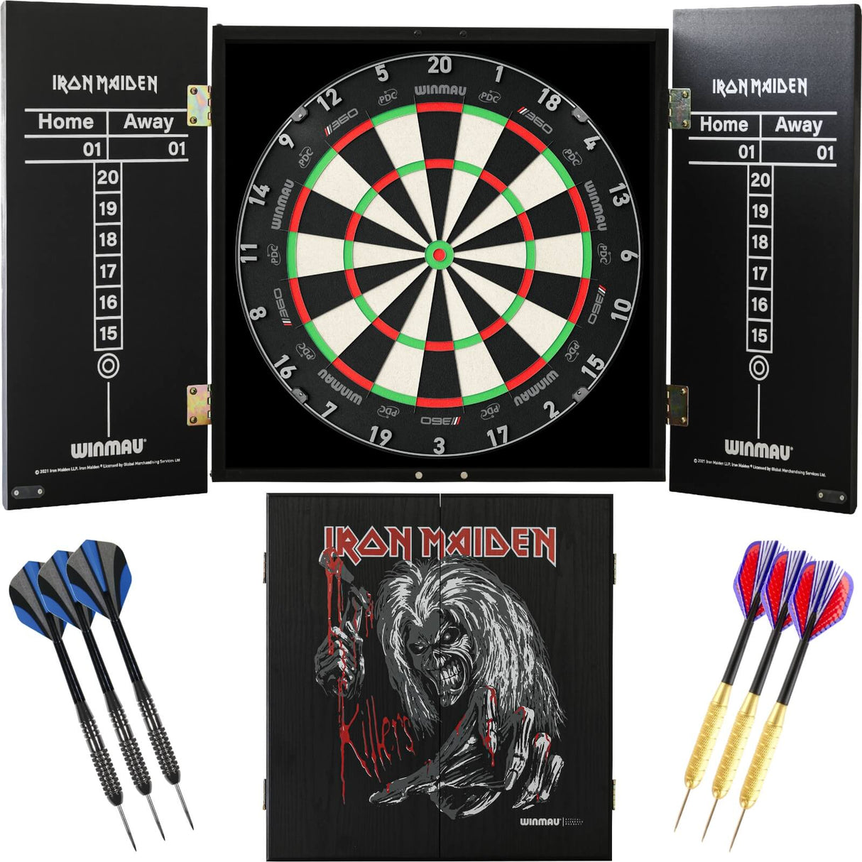 Winmau - Blade 360 Triple Core Dartboard & Iron Maiden Cabinet Ready to Play Bundle - Killers