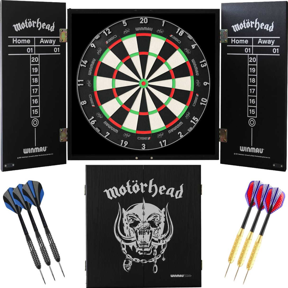 Winmau - Blade 360 Triple Core Dartboard & Motörhead Cabinet Ready to Play Bundle - War Pig