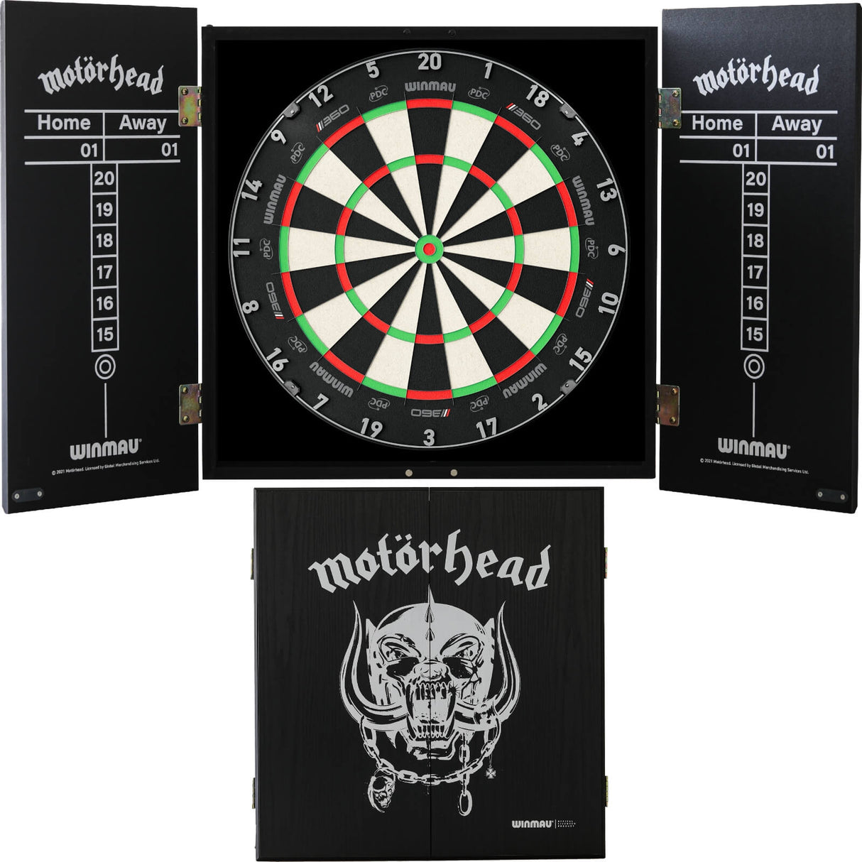 Winmau - Blade 360 Triple Core Dartboard & Motörhead Cabinet Bundle - War Pig