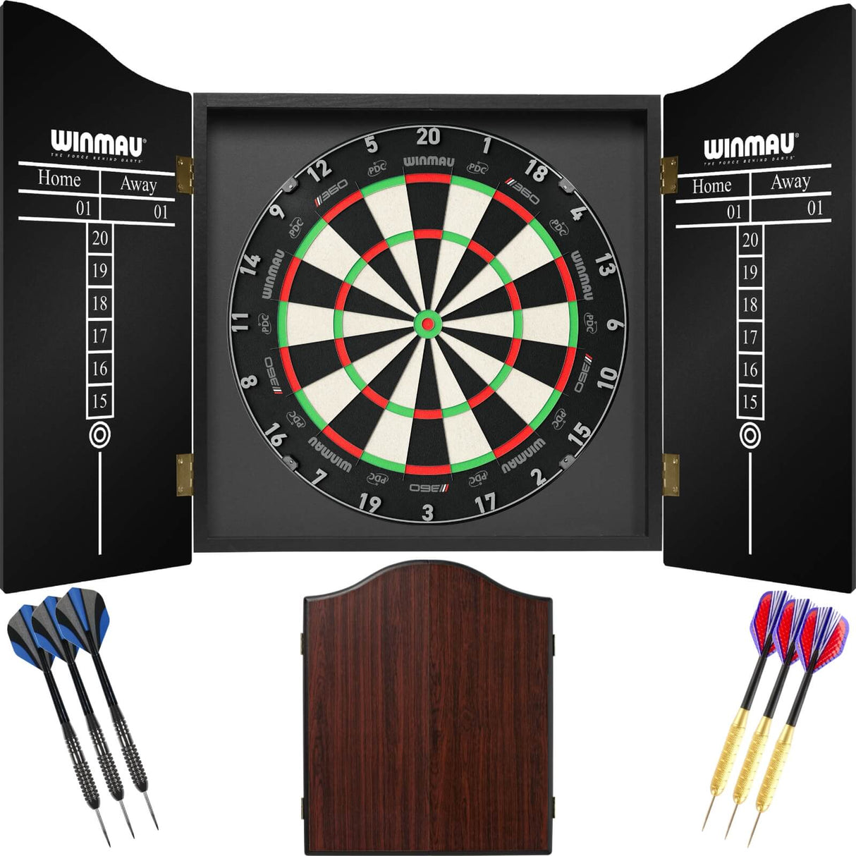 Winmau - Blade 360 Triple Core Dartboard & Cabinet Ready to Play Bundle - Rosewood