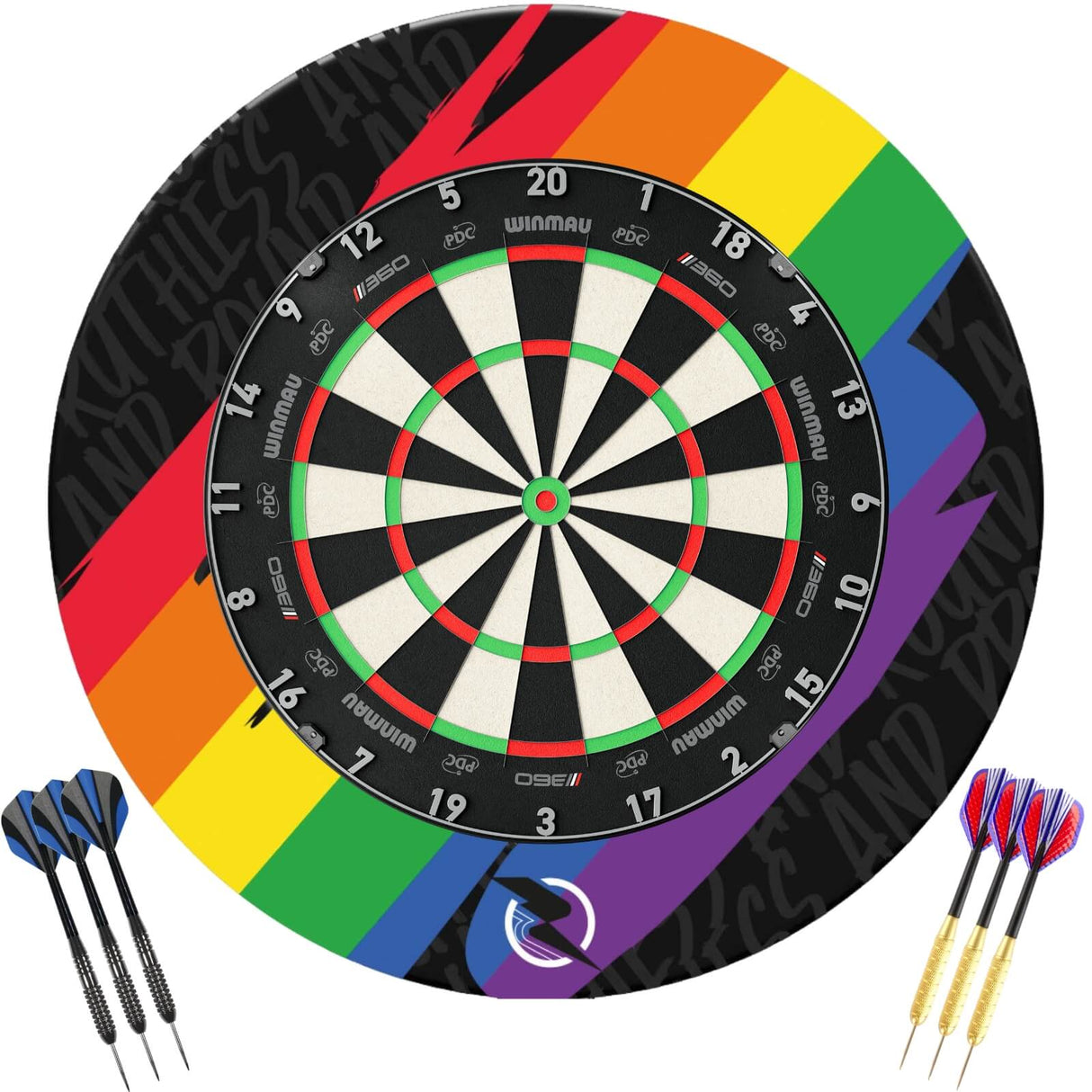 Winmau - Blade 360 Triple Core Dartboard & Pride Surround Ready to Play Bundle -