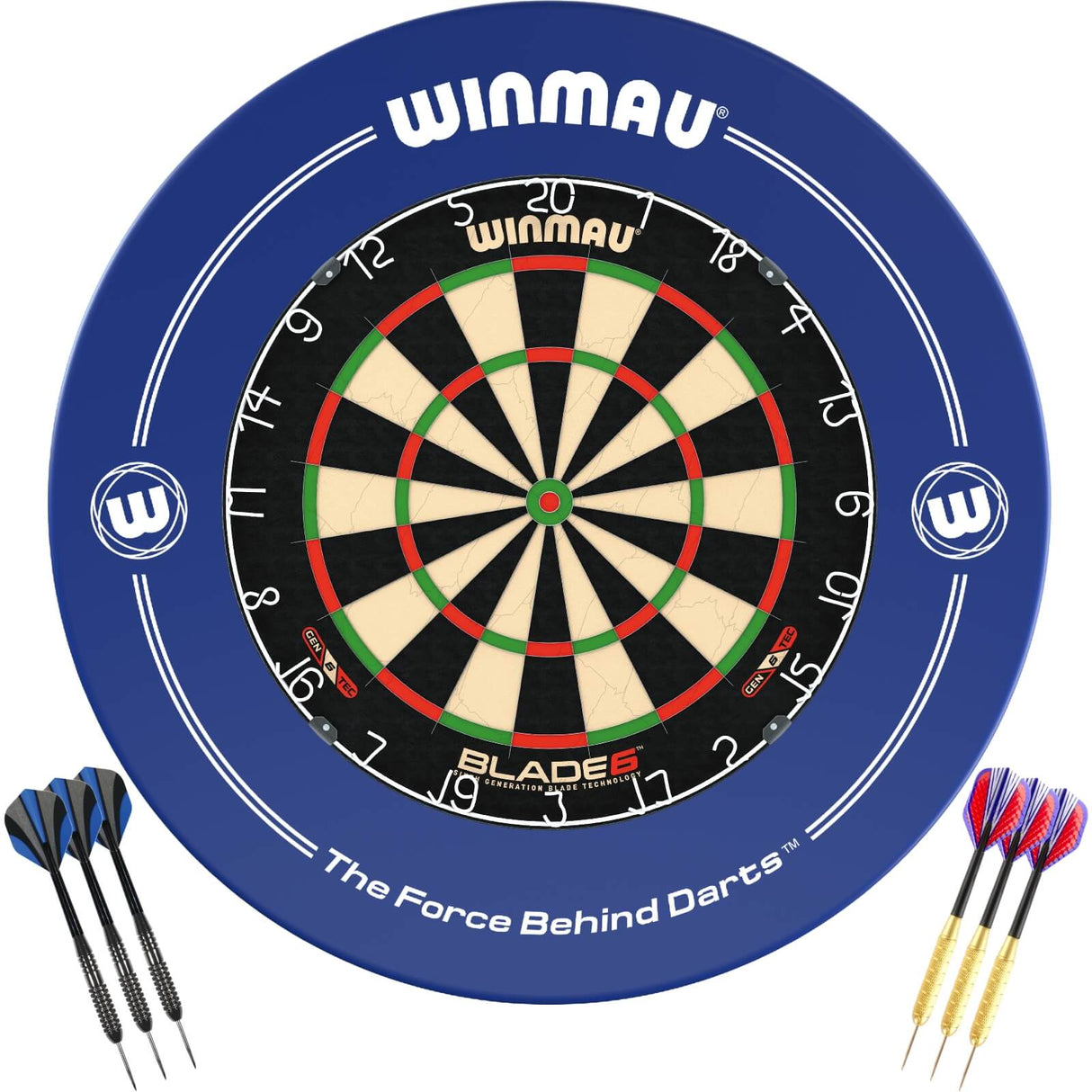 Winmau - Blade 6 Dartboard & Surround Ready to Play Bundle - Blue