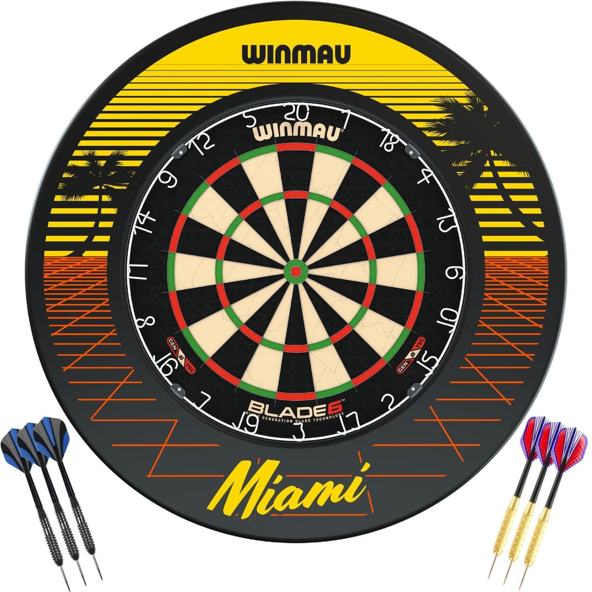 Winmau - Blade 6 Dartboard & Surround Ready to Play Bundle - Miami