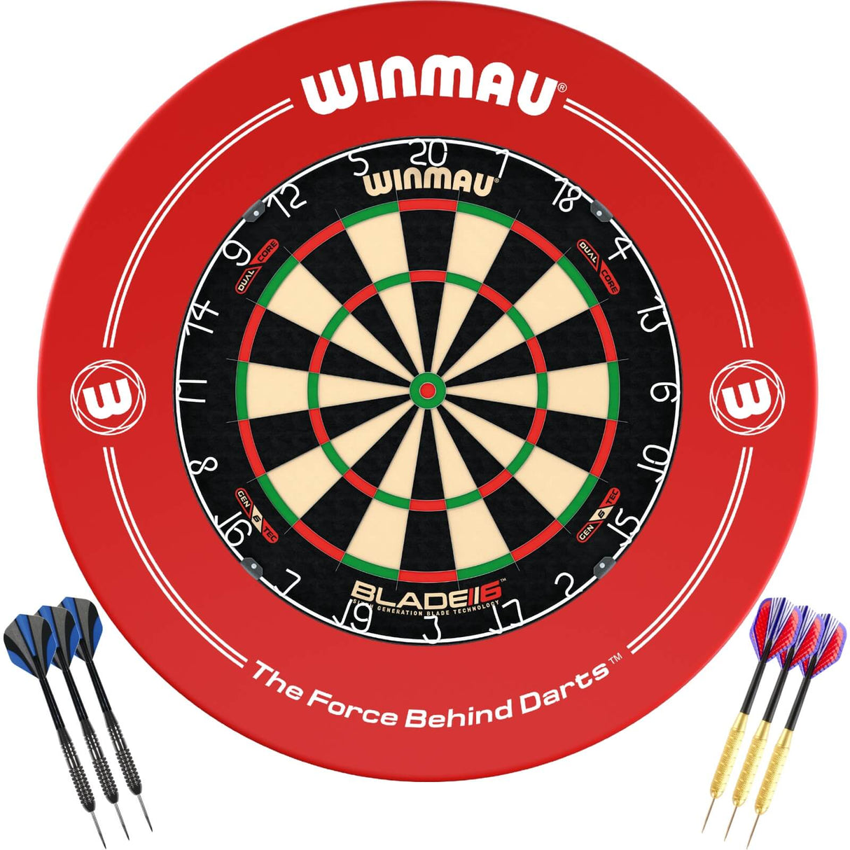 Winmau - Blade 6 Dual Core Dartboard & Surround Ready to Play Bundle - Red