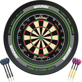 Winmau - Blade 6 Dual Core Dartboard & Advance Surround Ready to Play Bundle - Black & Green