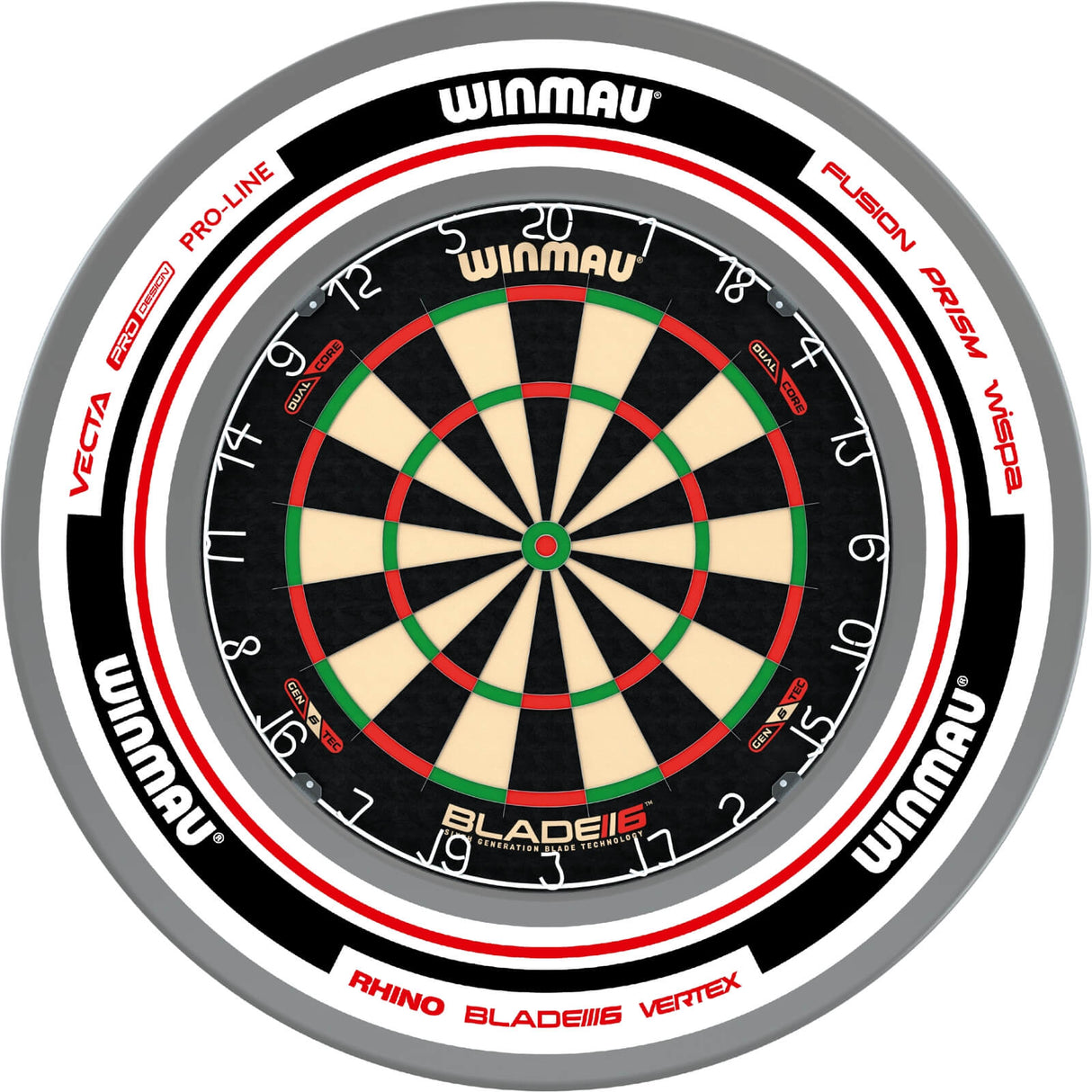 Winmau - Blade 6 Dual Core Dartboard & Advance Surround Bundle - White & Red