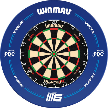 Winmau - Blade 6 Dual Core Dartboard & Blue PDC Surround Bundle -