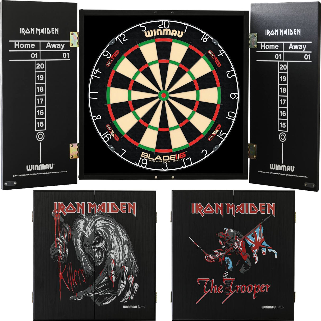 Winmau - Blade 6 Dual Core Dartboard & Iron Maiden Cabinet Bundle -
