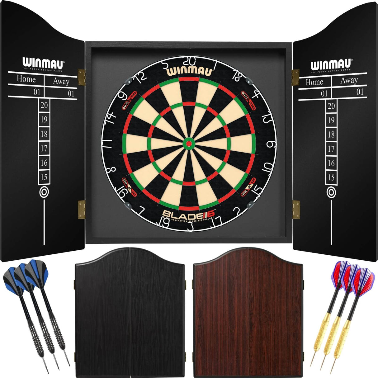 Winmau - Blade 6 Dual Core Dartboard & Cabinet Ready to Play Bundle -
