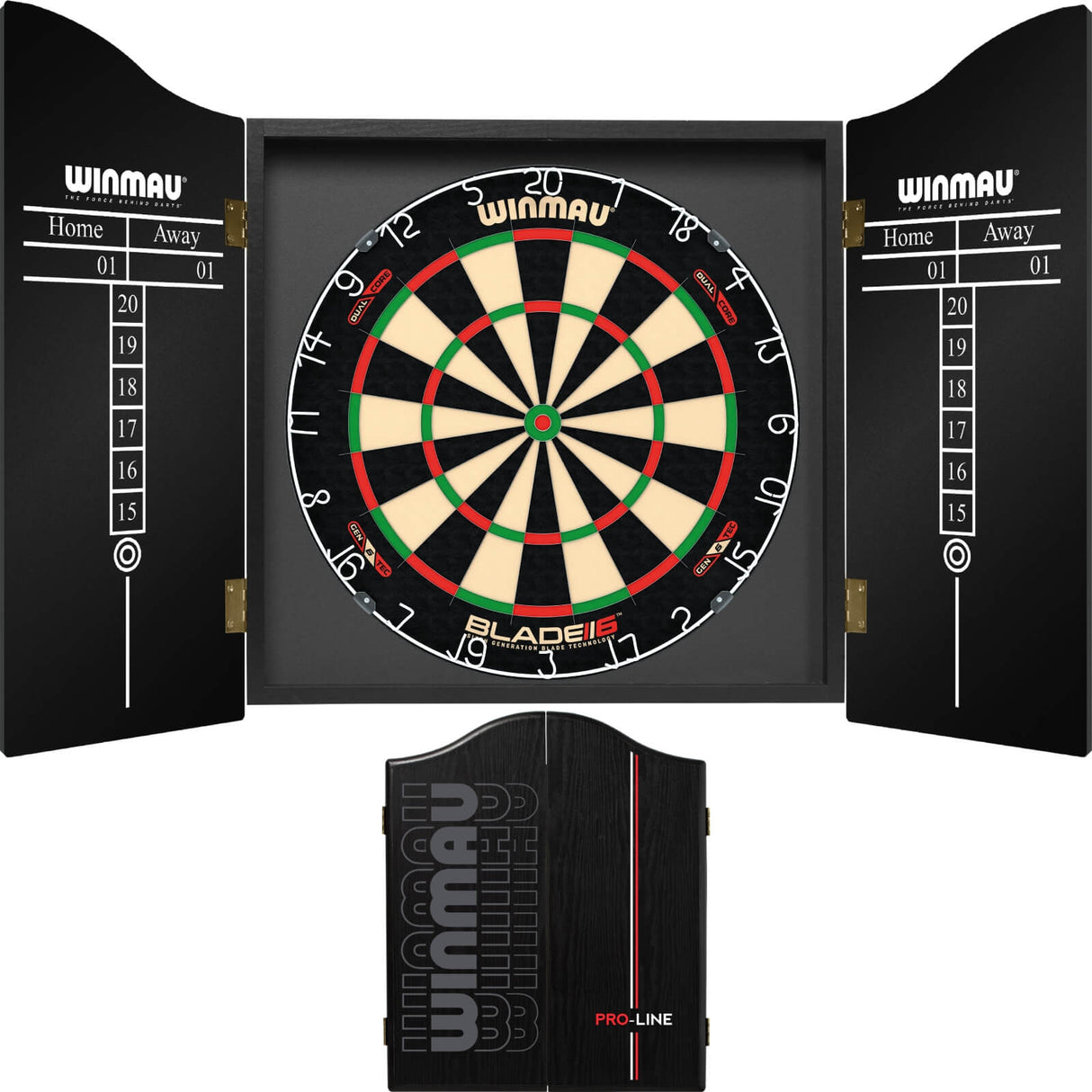 Winmau - Blade 6 Dual Core Dartboard & Pro-Line Cabinet Bundle -