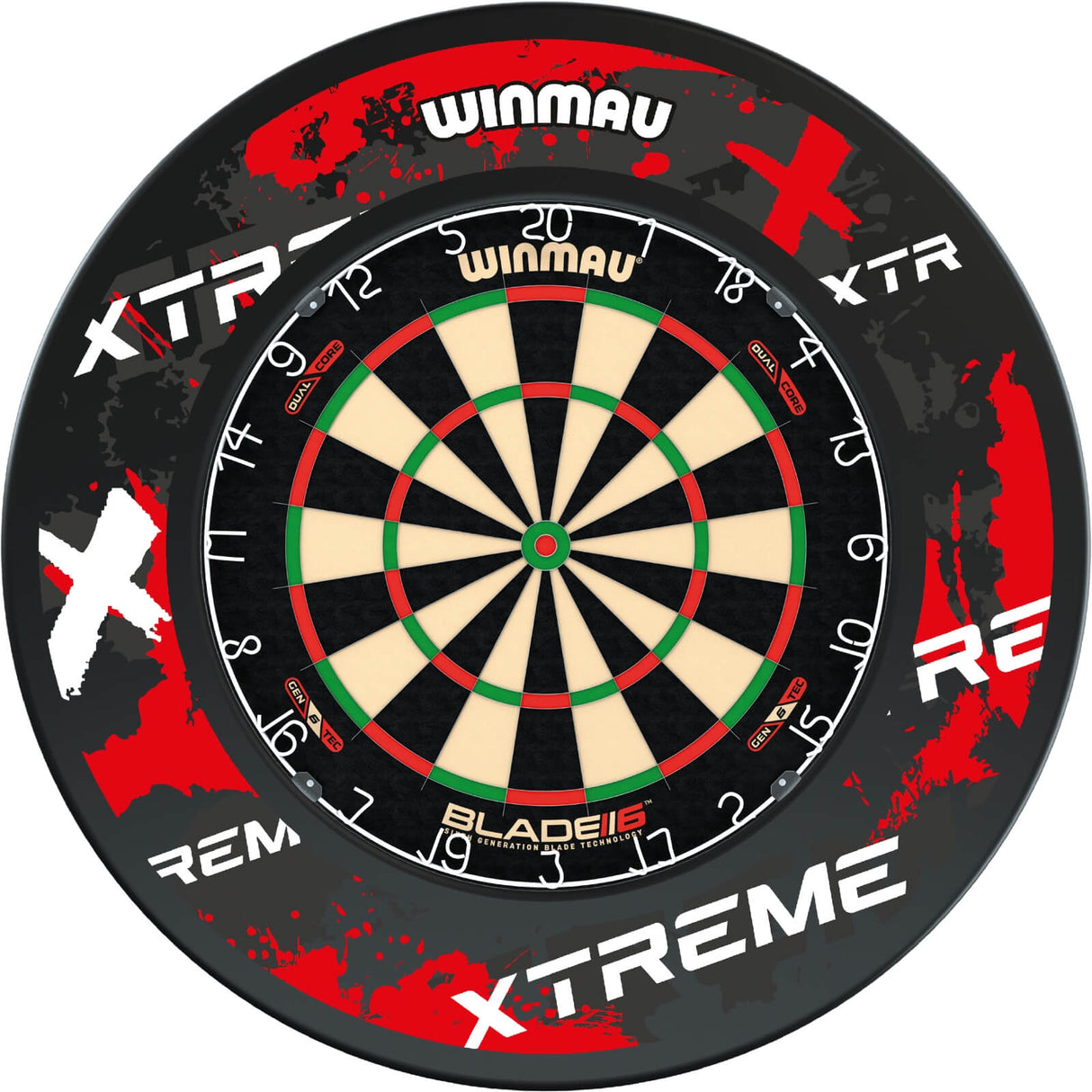 Winmau - Blade 6 Dual Core Dartboard & Surround Bundle - Xtreme Red