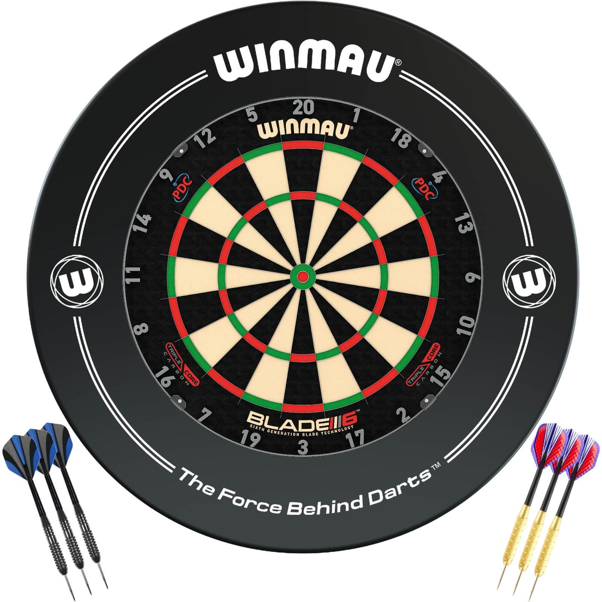 Winmau - Blade 6 Triple Core Dartboard & Surround Ready to Play Bundle - Black