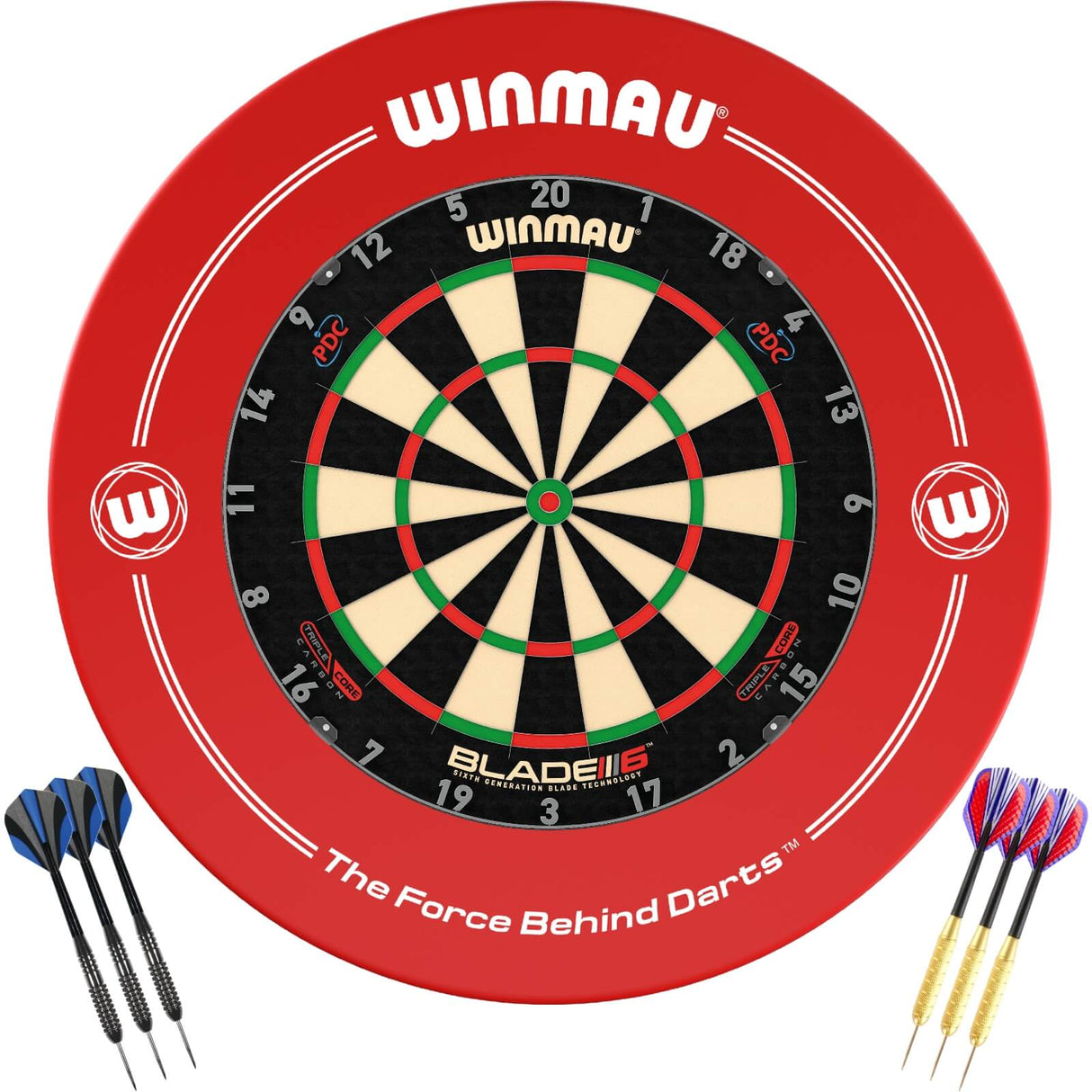 Winmau - Blade 6 Triple Core Dartboard & Surround Ready to Play Bundle - Red