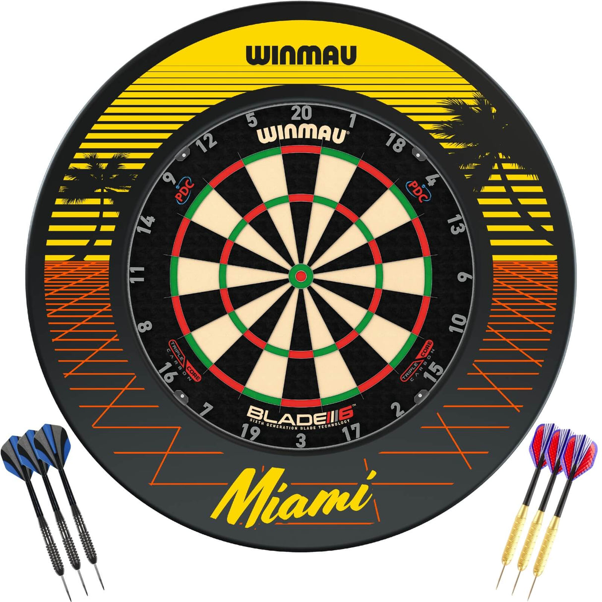 Winmau - Blade 6 Triple Core Dartboard & Surround Ready to Play Bundle - Miami
