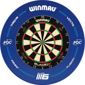 Winmau - Blade 6 Triple Core Dartboard & Blue PDC Surround Bundle -