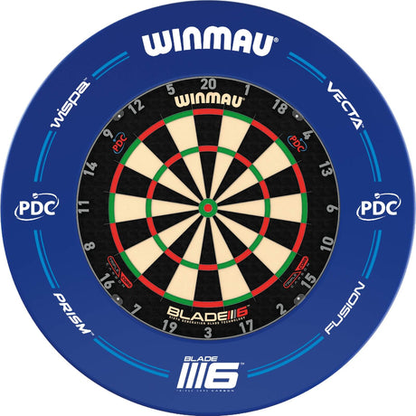 Winmau - Blade 6 Triple Core Dartboard & Blue PDC Surround Bundle -