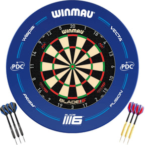 Winmau - Blade 6 Triple Core Dartboard & Blue PDC Surround Ready to Play Bundle -