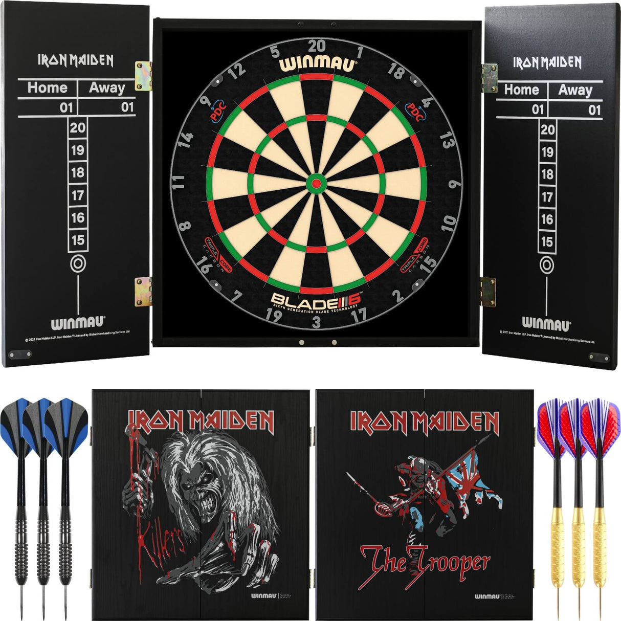 Winmau - Blade 6 Triple Core Dartboard & Iron Maiden Cabinet Ready to Play Bundle -