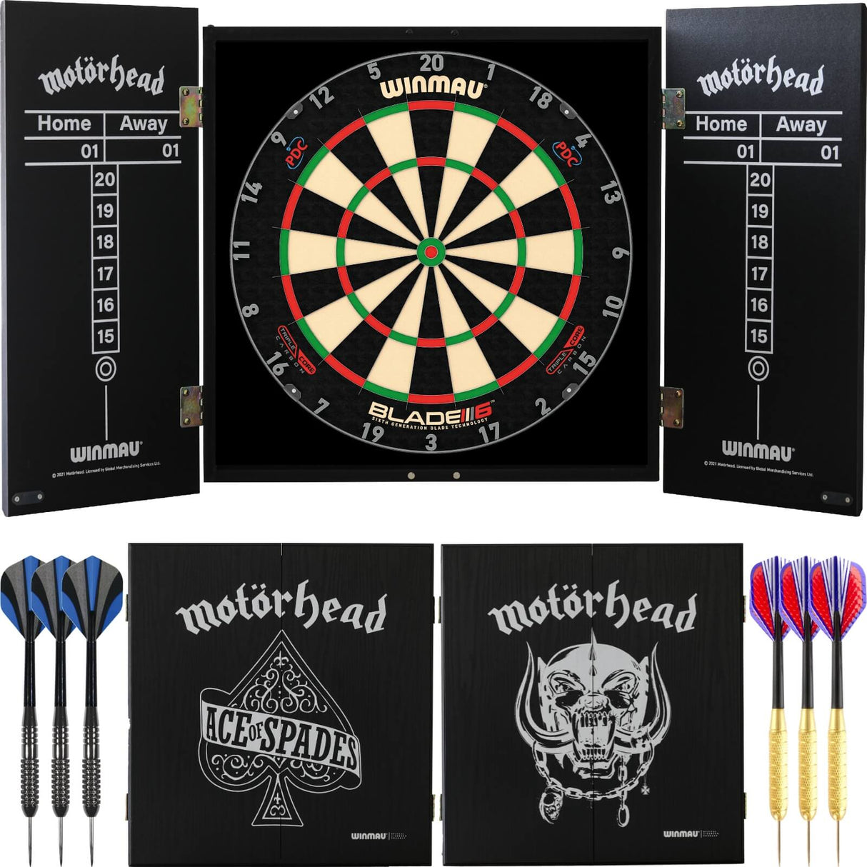 Winmau - Blade 6 Triple Core Dartboard & Motörhead Cabinet Ready to Play Bundle -