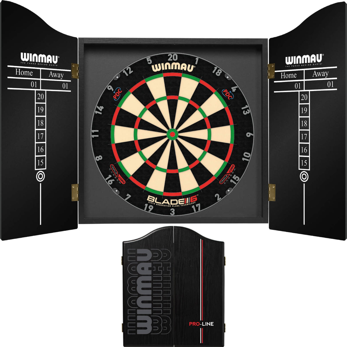 Winmau - Blade 6 Triple Core Dartboard & Pro-Line Cabinet Bundle -
