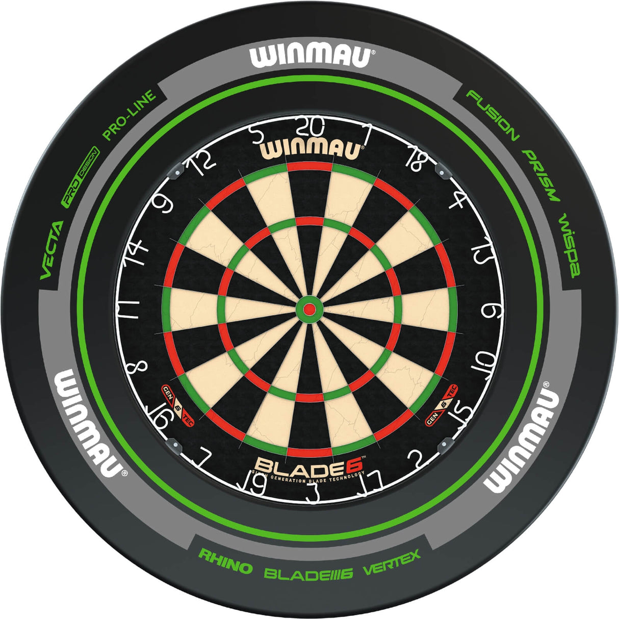 Winmau - Blade 6 Dartboard & Advance Surround Bundle - Black & Green
