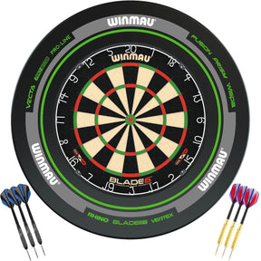 Winmau - Blade 6 Dartboard & Advance Surround Ready to Play Bundle - Black & Green