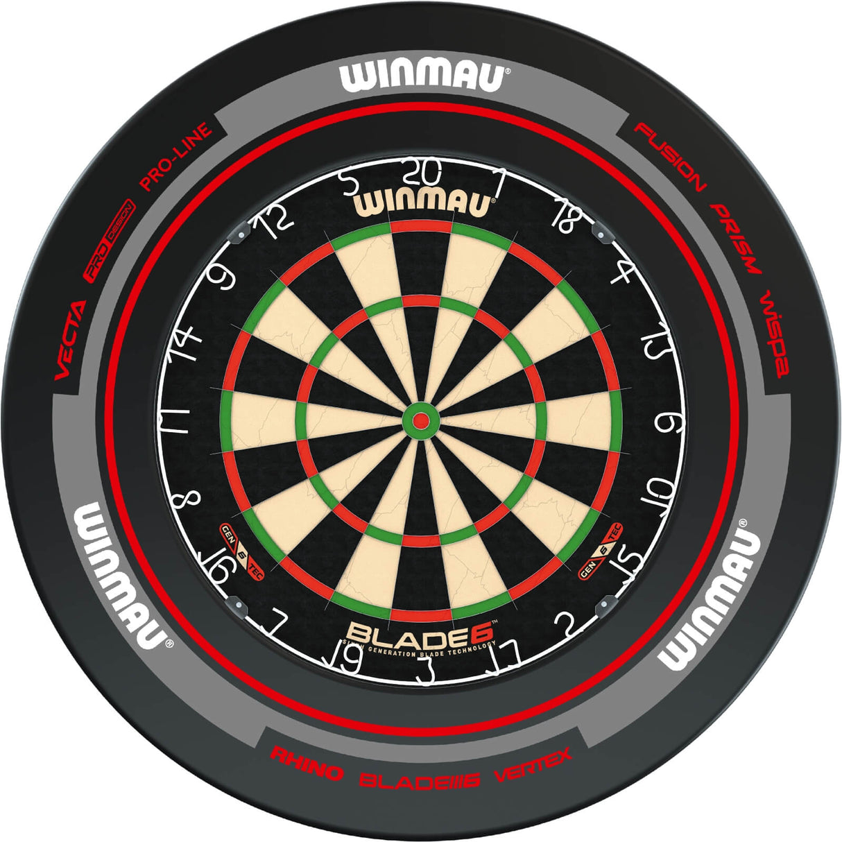 Winmau - Blade 6 Dartboard & Advance Surround Bundle - Black & Red