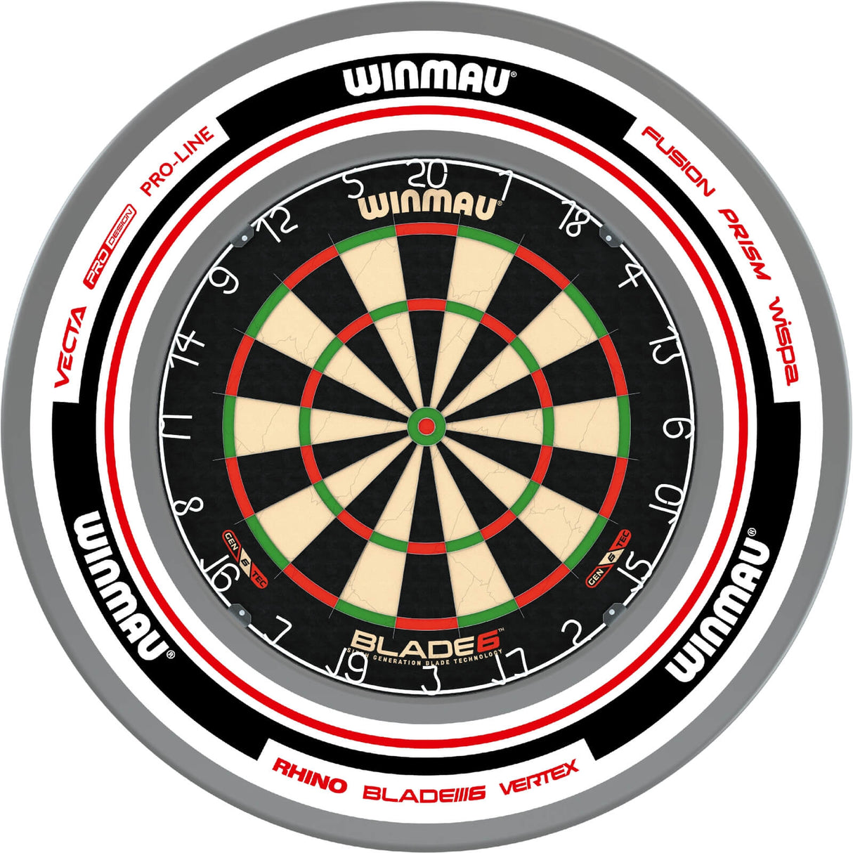 Winmau - Blade 6 Dartboard & Advance Surround Bundle - White & Red